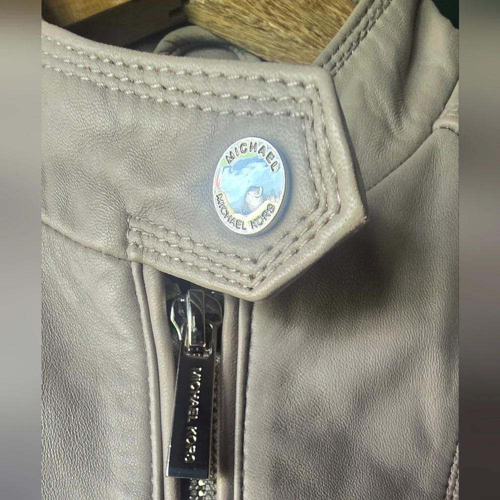 Michael Kors Leather Jacket Light Pearl Gray Glove Soft XS $450